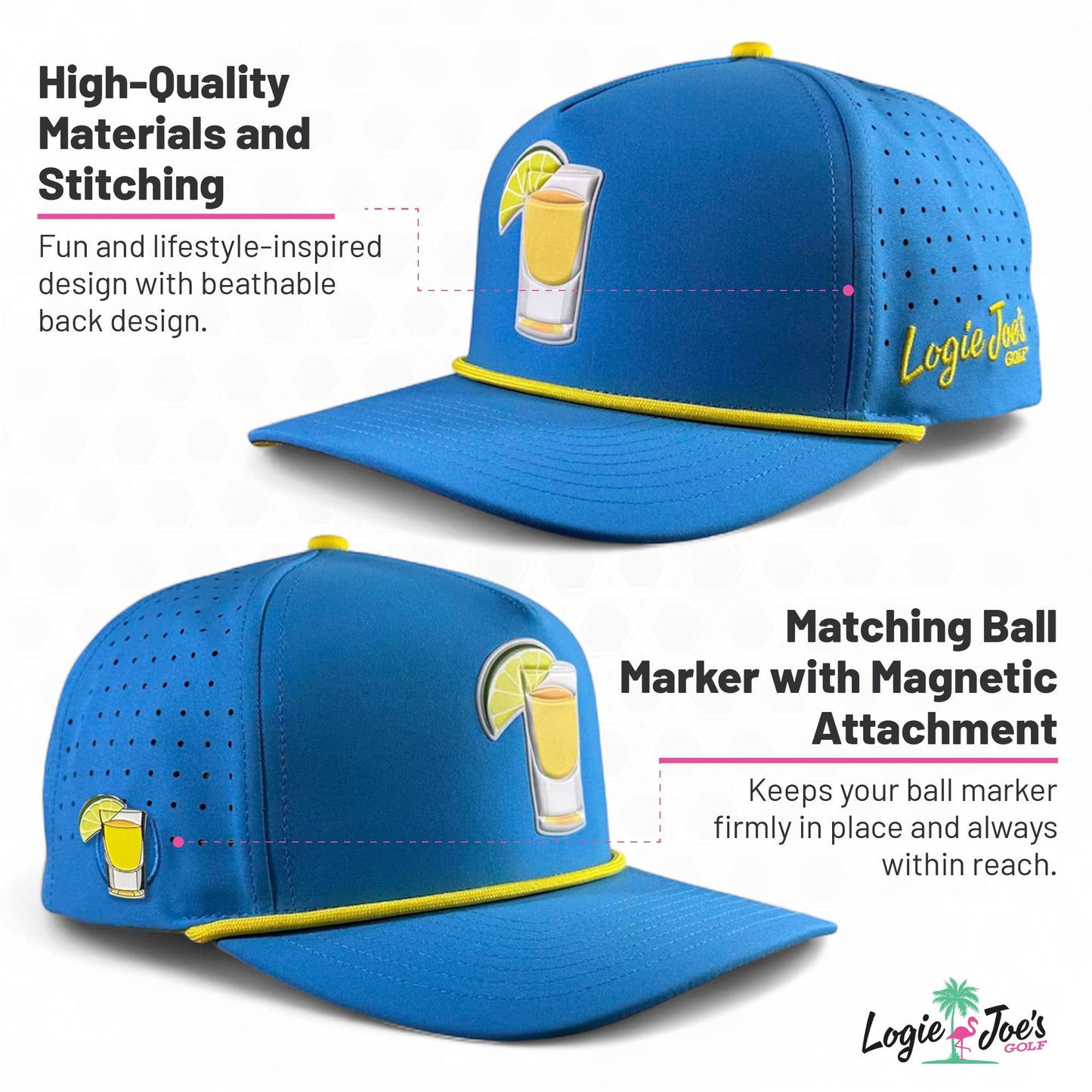Fairway Palms Golf Hat | Snapback Cap | Built-in Magnetic Ball Marker Holder + Marker Included | Adjustable | One Size