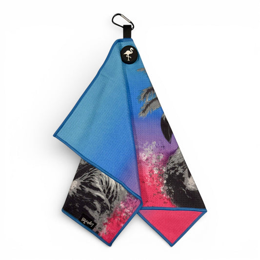 Flamingo Palm Golf Towel | Premium Double-Sided Microfiber | Heavy-Duty Magnetic Towel with Carabiner Clip | 24 x 16 in